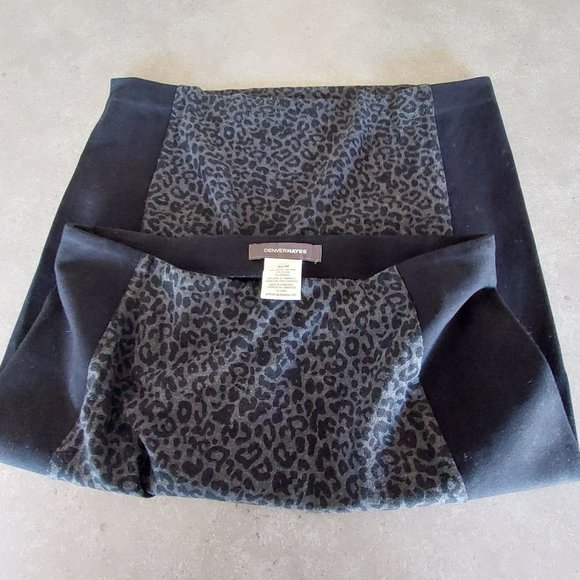 DENVER HAYES Black/Grey Stretch Pencil Skirt w/Animal Print Front Panel - Medium - Picture 1 of 9